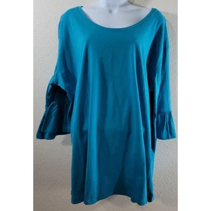 Top Roaman's blu girocollo con volant manica 3/4 1X più 22 24 nuovo senza etichette - Foto 1 di 6