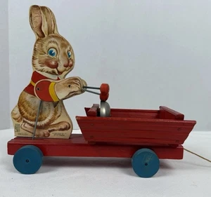 Vintage Fisher Price Hase Glocke Holz Zugspielzeug #508 1949-1953 - sauber & funktioniert! - Bild 1 von 7