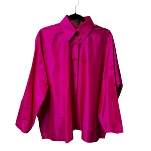 Zina Hot Pink Long Sleeve Collared Thai Silk Button Down Womens One Size  - Picture 1 of 6