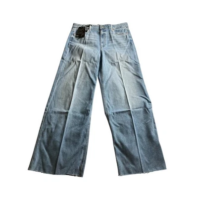 Pantalones de mezclilla PAIGE Anessa 31 pulgadas dobladillo crudo pierna ancha azul lavado talla 32 Foto 1 de 4