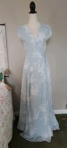 Maxi Vestido Para Mujer YUMI KIM Azul Pálido Chifón Estampado Floral Envolvente Forrado Talla S - Imagen 1 de 13