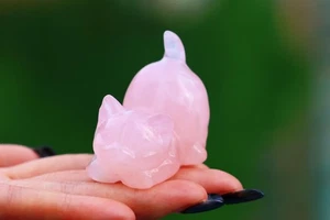 1.8''Natural Rose quartz carved Cat reiki Crystal decor crystal healing gift 1pc - Picture 1 of 10