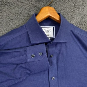Charles Tyrwhitt Dress Shirt 16 Slim Fit Non Iron Navy Micro Print Professional - Picture 1 of 15
