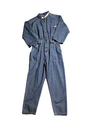 复古 Dreams 牛仔连身裤高腰 20 世纪 80 年代小号蓝色棉质按扣 — 第 1/4 张图片