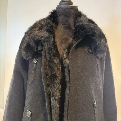 Abrigo de lana Hilary Radley para mujer 4 botones negros ribete de piel sintética hecho en Canadá Foto 1 de 4