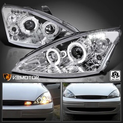 Clear Fits 2000-2004 Ford Focus LED Halo Projector Headlights Lamps Left+Right - Imagem 1 de 4