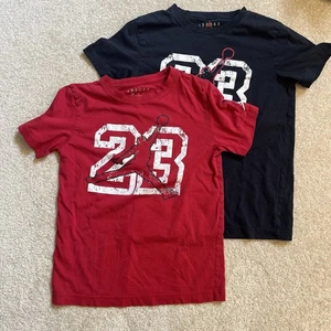 Jordan LOT of 2 Shirts Youth Kids Medium 10-12 Red Black Air 23 Cotton Blend - Picture 1 of 6