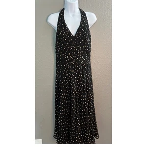 Silk Polka Dot Halter Dress SZ 12 Rushed  Midi Party Cocktail Jones New York - Picture 1 of 8