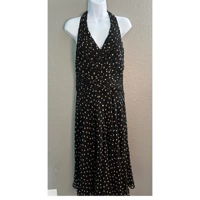 Silk Polka Dot Halter Dress SZ 12 Rushed  Midi Party Cocktail Jones New York - Image 1 of 4