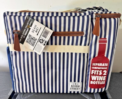 NUEVO enfriador aislante Fit & Fresh con doble compartimento para vino, rayas azul marino y blanco Foto 1 de 4