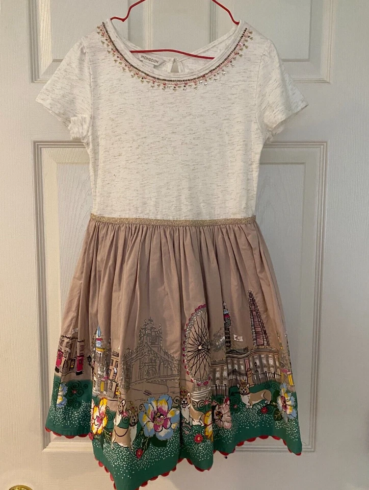 Monsoon London Print Dress Girls size 7/8 - Image 1 of 1