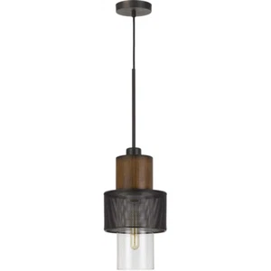 Cal Lighting FX-3726-1P, 1 Light Mckee Pendant Ceiling Light in Wood with Black - Picture 1 of 3