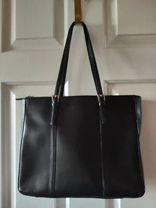 Ann Taylor LOFT Black Leather Roomy Tote Bag Double Handle Purse Bag - Picture 1 of 16