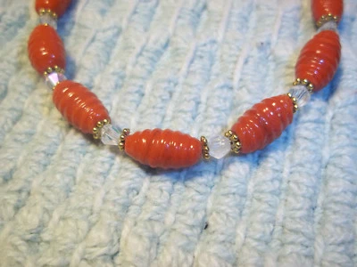 Tornozeleira pulseira de contas de vidro laranja 10 polegadas e cristal transparente E-21 - Imagem 1 de 3