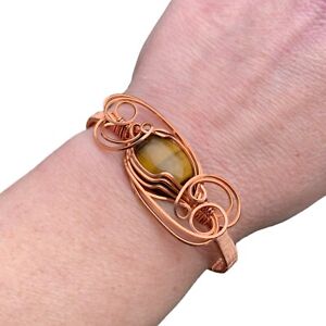 Tigers Eye Gemstone Cuff Bracelet Handmade Wire Wrapped Jewelry Gift