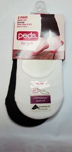 Peds For Girls Shoe Liner Sport Cut Medium Shoe Size 9-3.5 White Black 2 Pair - Picture 1 of 1
