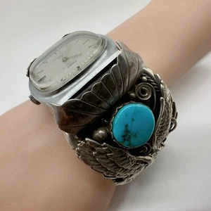 VTG Allen Chee Navajo Sterling Turquoise Watch Band Cuff Bracelet 110.9g #bes - Imagen 1 de 14
