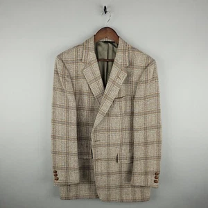 Vintage Hart Scaffner Marx Sport Coat Mens 40R Tan Plaid Tweed Jacket Blazer 60s - Picture 1 of 16