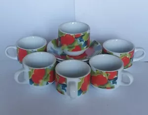 Servizio da caffè vintage Apple in ceramica: 6 tazzine + 6 piattini. - Foto 1 di 11