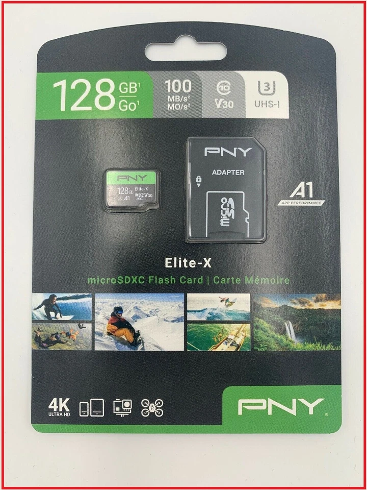 PNY 128GB Elite-X Class 10 U3 V30 microSDXC Flash Memory Card - Water Proof - Image 1 of 1