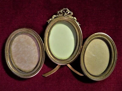 CADRES MINIATURES anciens TRYPTIQUE de MEDAILLONS FRONTON à NOEUD Louis XVI  - Photo 1/3