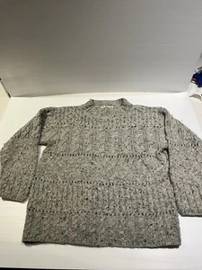 Express Tricot Handgestrickter Pullover Grobstrick Popover Zopfmuster Oversize Grau S - Bild 1 von 10