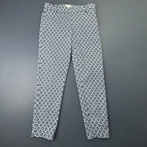 H&M Pants Women’s 4 Blue White Geometric Print Slim Fit Ankle Trousers Boho - Picture 1 of 8