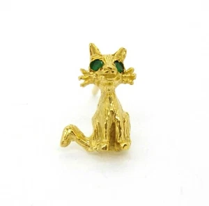 Tie tack Anson 14k yellow gold CAT wtih emerald eyes lapel pin - Picture 1 of 4