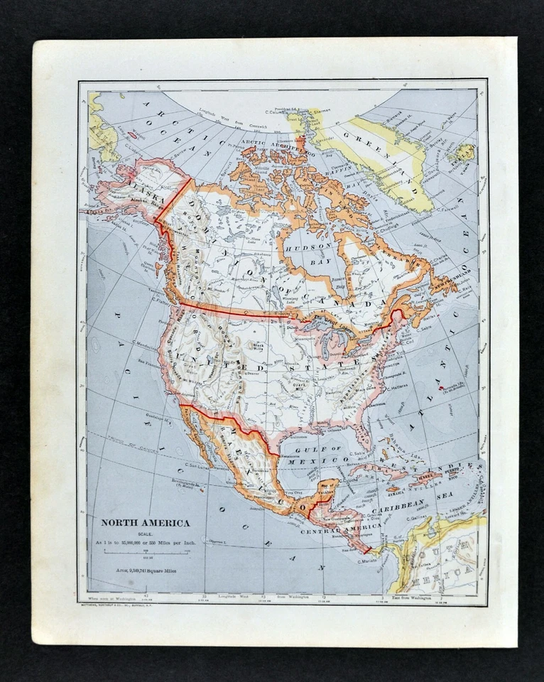 Антикварная карта Мэтьюса 1896 г. Северная Америка США Канада Мексика Аляска - Изображение 1 из 1