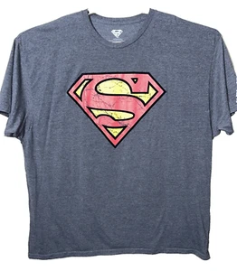 DC Comics Superman Distressed Velvet Logo Grey T-Shirt 4XLB - Picture 1 of 5