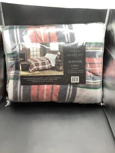 Grace Elizabeth Luxury Linens 3 Piece Winter Plaid Duvet Set Queen Size - Picture 1 of 4