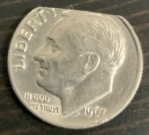 1967 Roosevelt Olive Branch 10C Ten Cent Dime - Clipped Planchette Error