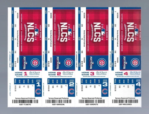 DODGERS @ CHICAGO CUBS - 2016 NLCS FULL BASEBALL TICKET SHEET - INCLUDES GAME 6 Cover