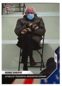 2021 Topps Now Bernie Sanders #21 inauguración Mittens meme electoral - Imagen 1 de 2