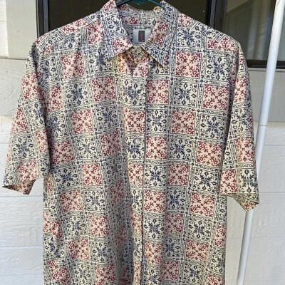 Camisa Tori Richard Para Hombre Grande Roja Azul Beige Cachemira Hawaiana Aloha Manga Corta Foto 1 de 4