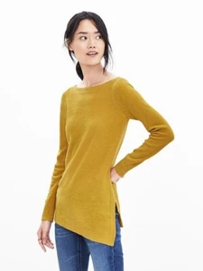 Suéter Largo Asimétrico Banana Republic, Hebilla, Mostaza Amarilla, Talla L, Nuevo con Etiquetas - Imagen 1 de 6