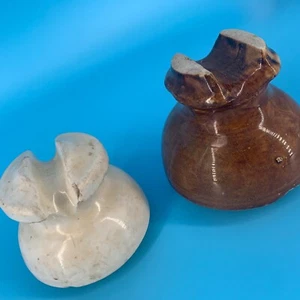 Ceramic Porcelain Saddle Insulators, Brown, White, Threaded, Broken Chipped Pair - Picture 1 of 9