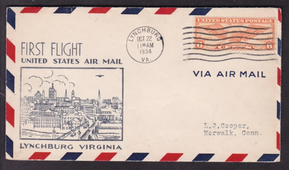FIRST FLIGHT 1934, AIR MAIL, LYNCHBURG, VIRGINIA - Image 1 of 1