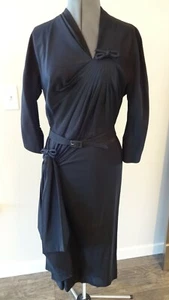 Vintage 1940's Black Rayon Dress Drape Front - Picture 1 of 12