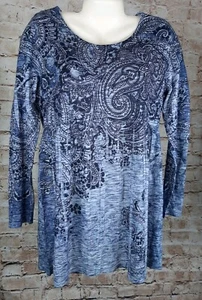 Sahalie Damen Tunika Gr. Medium U-Ausschnitt Blau Paisley Bauern Langarm A - Bild 1 von 7