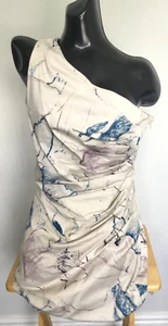 WAREHOUSE SPOTLIGHT Cream Multi Print One Shoulder Ruched Dress Size 14 - Picture 1 of 3