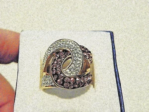 Pink & White Austrian Crystal ring in ion plated RG over Stainless Steel size 7 - Picture 1 of 6