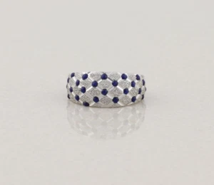 14k White Gold Blue Enamel Textured Diamond Pattern Dome Ring Size 8 1/4 - Picture 1 of 6