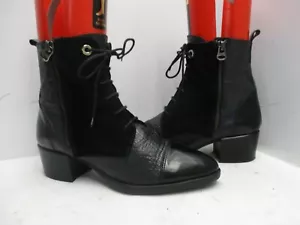 HISPANITAS Black Leather Suede Lace Up Zip Ankle Boots Womens Sz 37 EUR - Picture 1 of 8