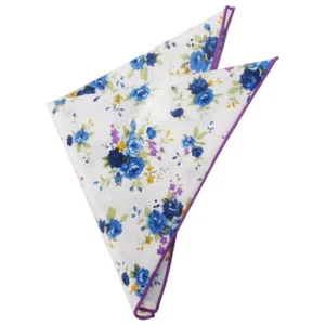 White with Purple & Blue Floral Pocket Square - Picture 1 of 1