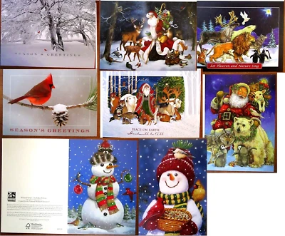 Lot 8 Assorted NWF 8x5.5" Christmas Seasons Greetings Cards w/Env Animals Scenic - Image 1 of 4