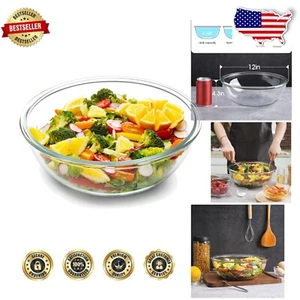 Premium 6.4QT Glass Salad Bowl for Mixing, Storage & Serving - Classic Design - Picture 1 of 8