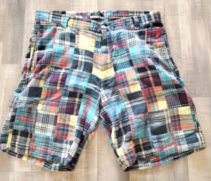 Pantalones cortos de golf vintage Snake Eyes jugadores a cuadros patchwork madras India talla 34 - Imagen 1 de 8