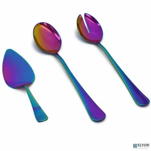 Elyon Tableware 3 Piece Reflective Rainbow Colored Serving Set Salad Servers - Picture 1 of 5