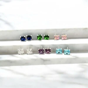 Ohrringe P.Licht Zirkonia eckig mm.6 925 Sterling Silber nickelfrei Farbe - Bild 1 von 5